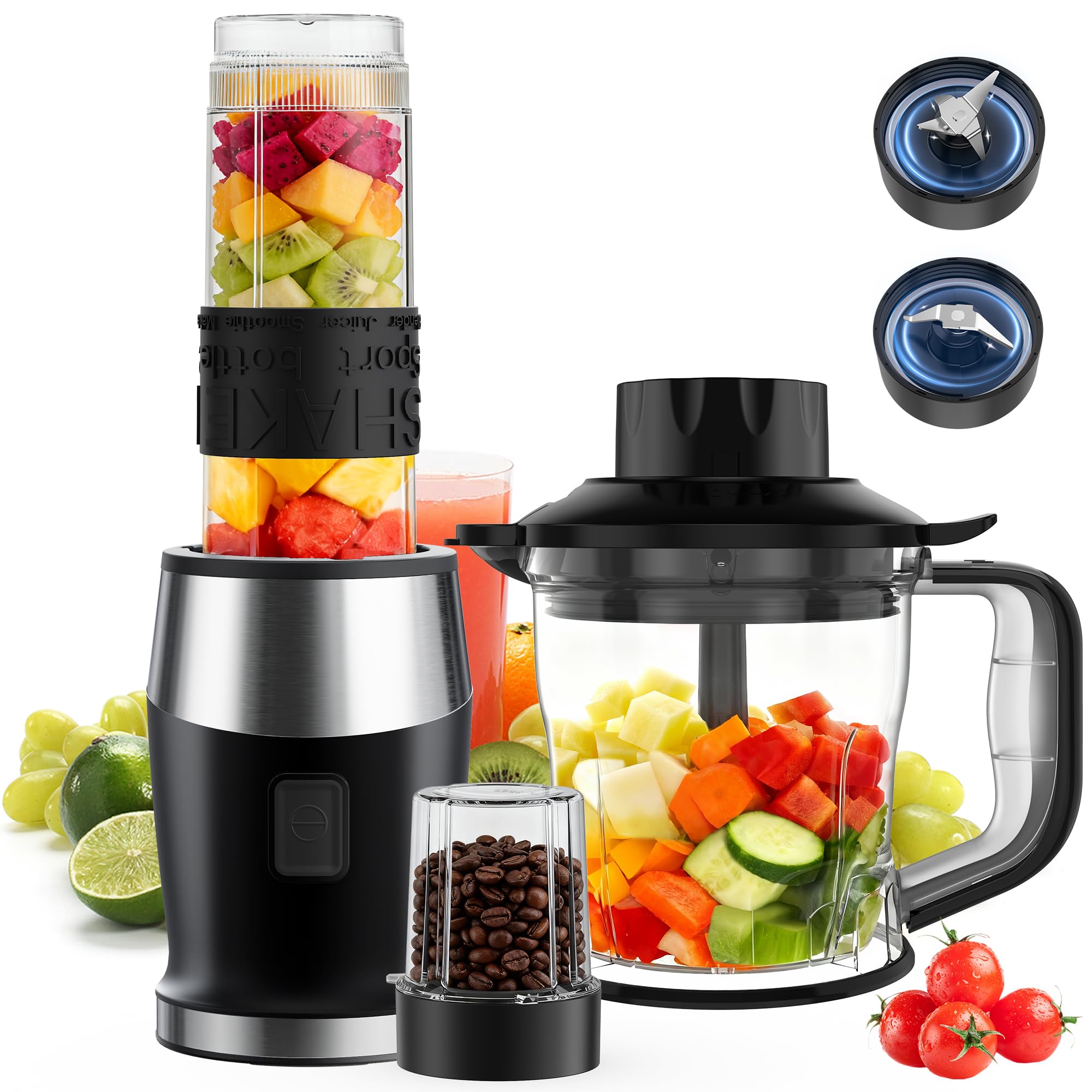 Blender Smoothie Maker, 700W Smoothie Blender, Portable Food Chopper and Grinder, 570ml BPA Free Bottle, 300ml Grinder Cup, 1200ml Jug, Processor Blenders for Kitchen (TB18SM)
