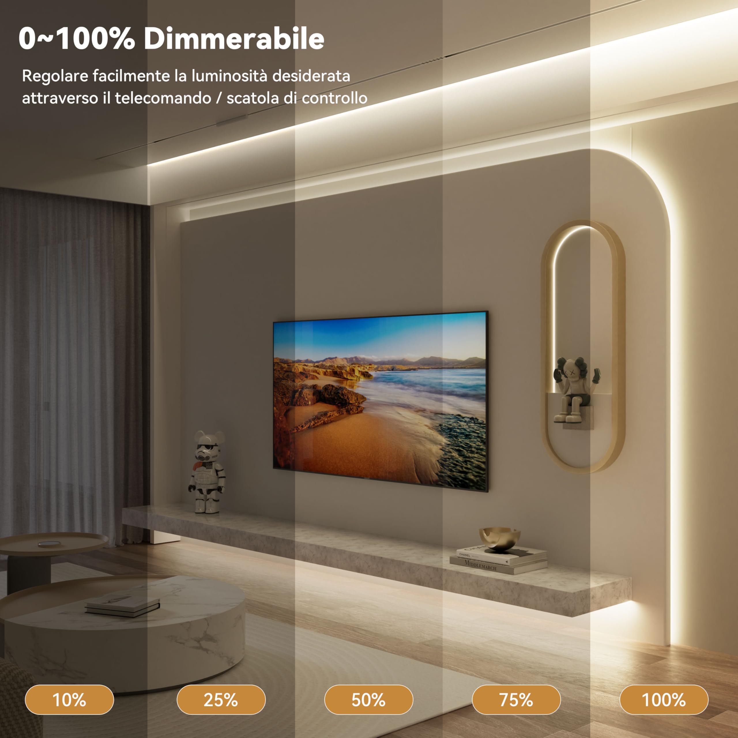 PAUTIX COB LED Strisce Bianco 4000K, 24V 5m 480LEDs/M Super Bright dimmerabili Luci a nastro LED sotto l'armadio con telecomando RF a 13 tasti per cucina Camera da letto Casa fai da te