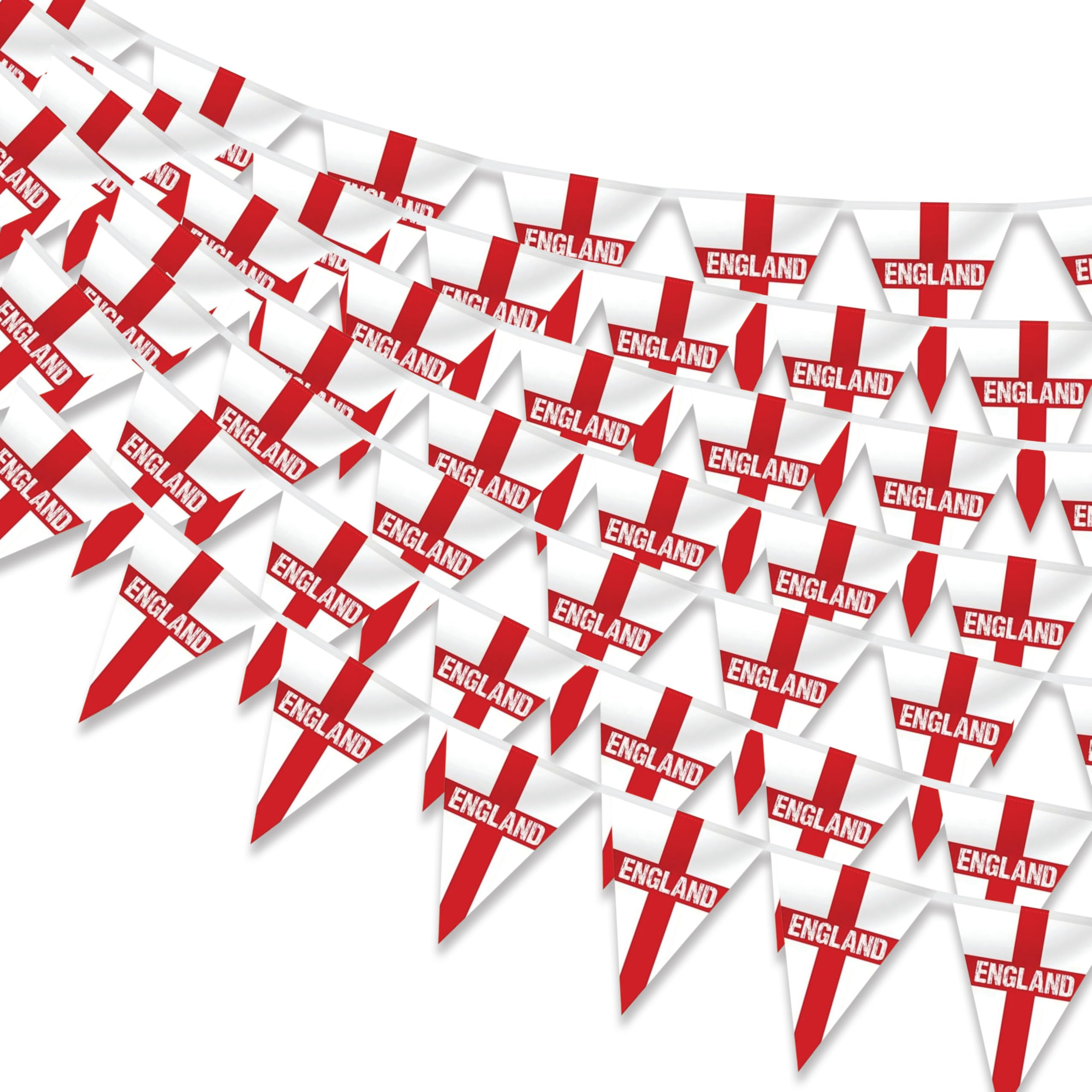 England Bunting Flag 20 Metres - 48 Large Flags, 20cm x 21cm Per Triangular Plastic Flag, Reusable, Waterproof, Pre-Strung, Euro Football St George's Day Rugby Decorations Decor