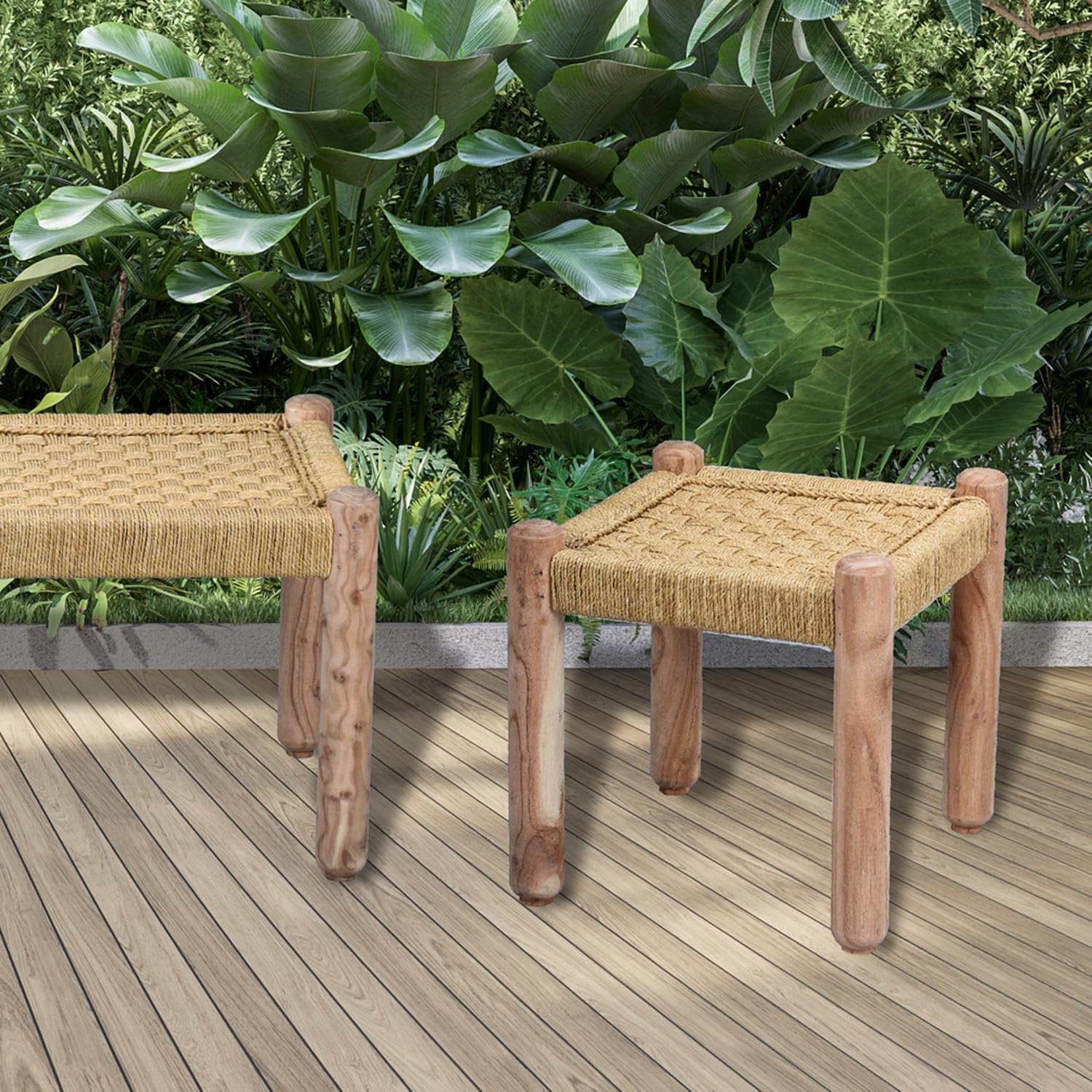 Lot de 2 tabourets Josue élégants en bois d'acacia marron clair 36 cm