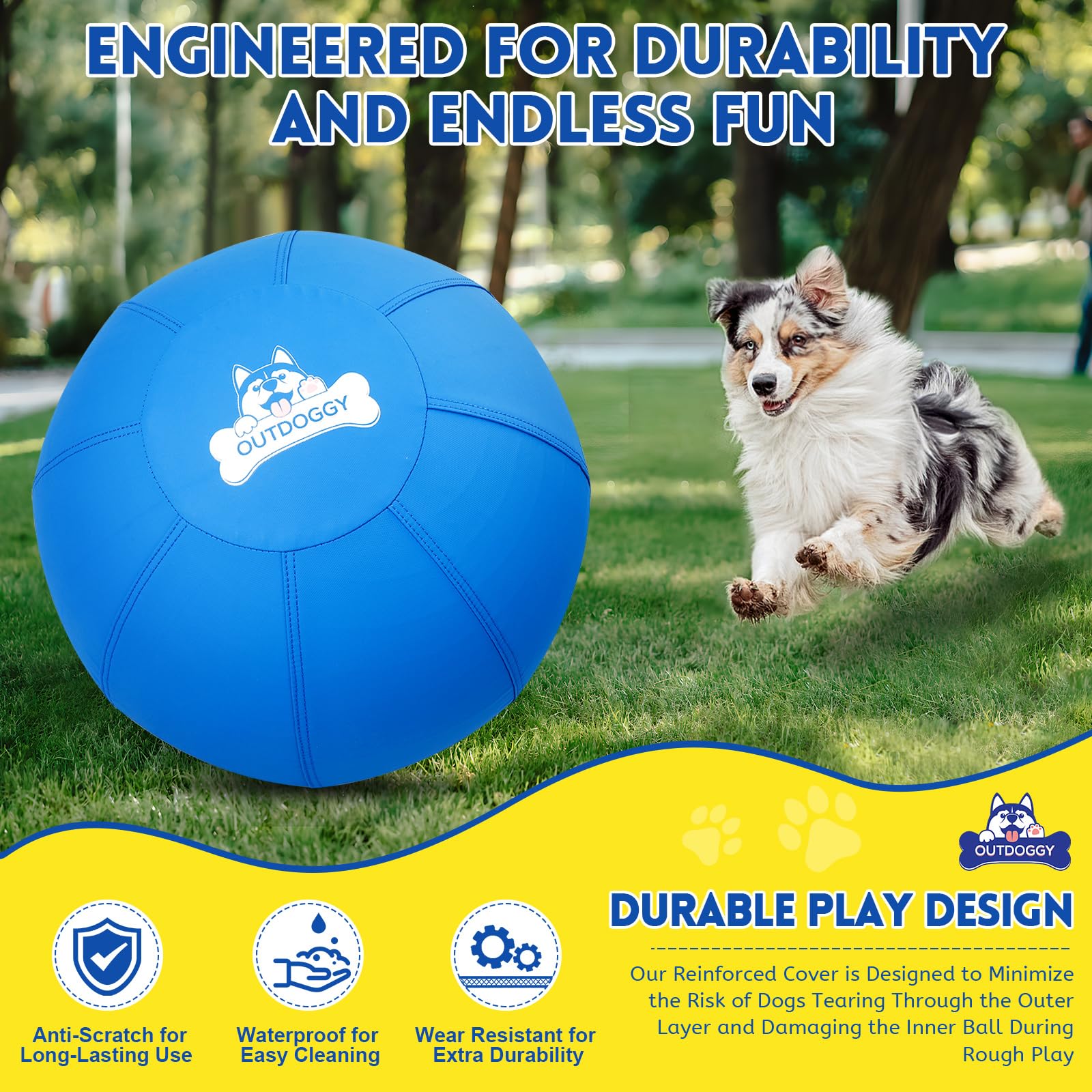 Verbesserter Herding Ball für Hunde, 35,6 cm, integrierte Glocke und robuste Doppelschicht für Aussie, Border Collie, Corgi, kleine und mittelgroße Hunde, drinnen und draußen, Blau
