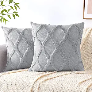 decorUhome Throw Pillow Covers 20x20 Inch Set of 2, Soft Plush Faux Fur Wool Grey Couch Pillow Covers, Decorative Neutral Pillow Cases for Bed Sofa Living Room Home Decor