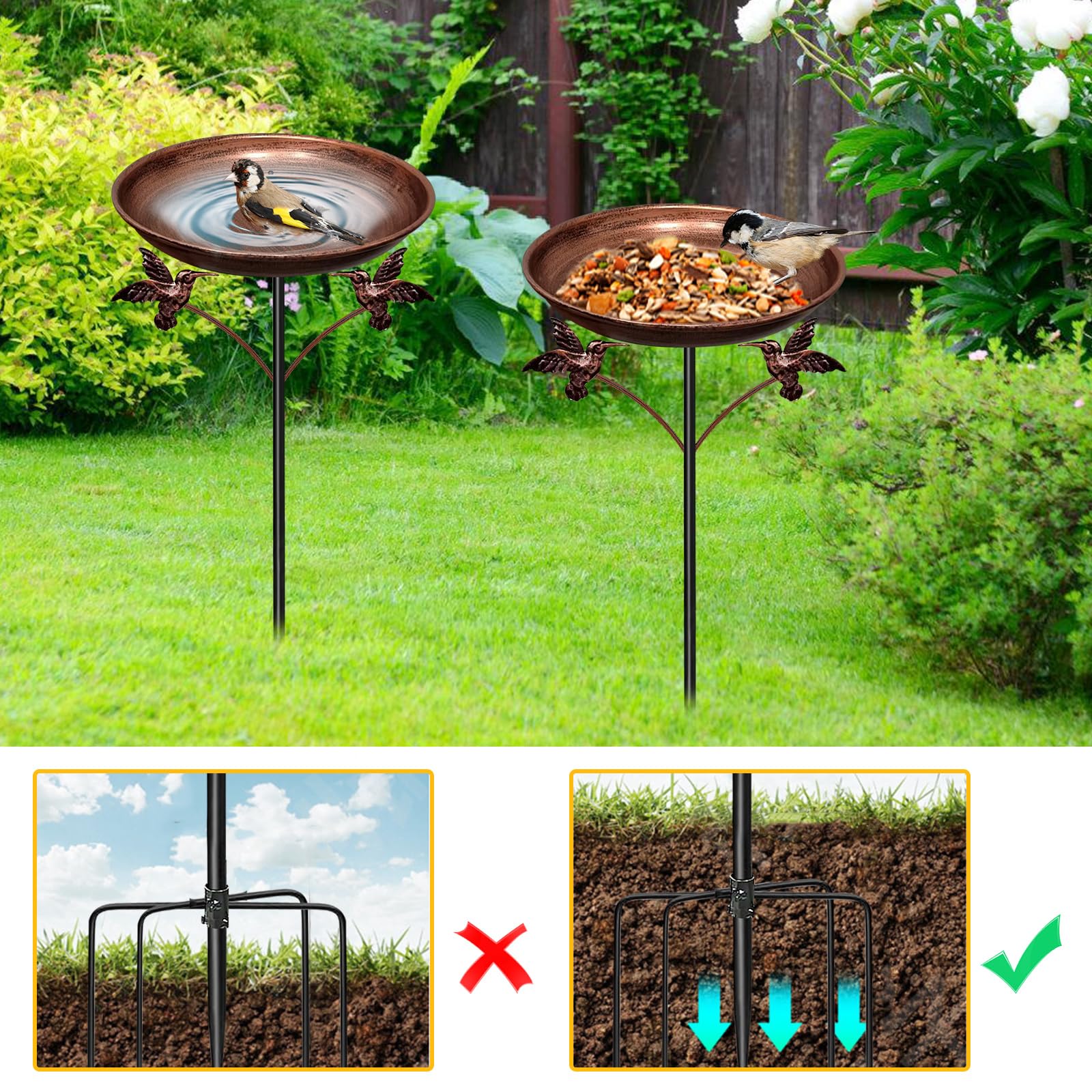 Abreuvoir Oiseaux Extérieur 81 cm, Mangeoire Oiseaux Extérieur sur Piedl pour Jardin, Station D’Alimentation pour Oiseaux Sauvages, Résistant Au Froid, Abreuvoir avec 5 Piques