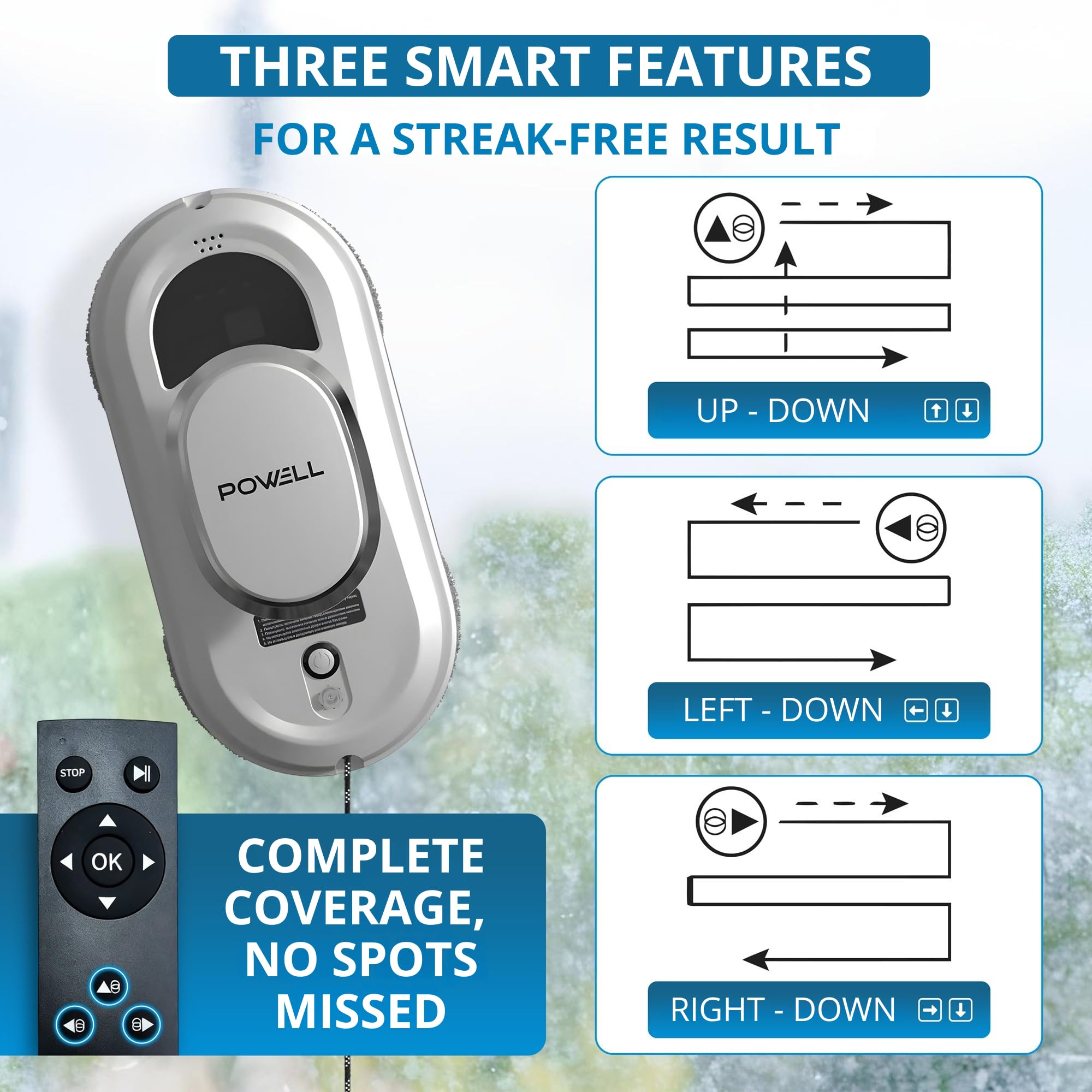 Powell Robot lavavetri elettrico per finestre, pulisci vetri, bianco