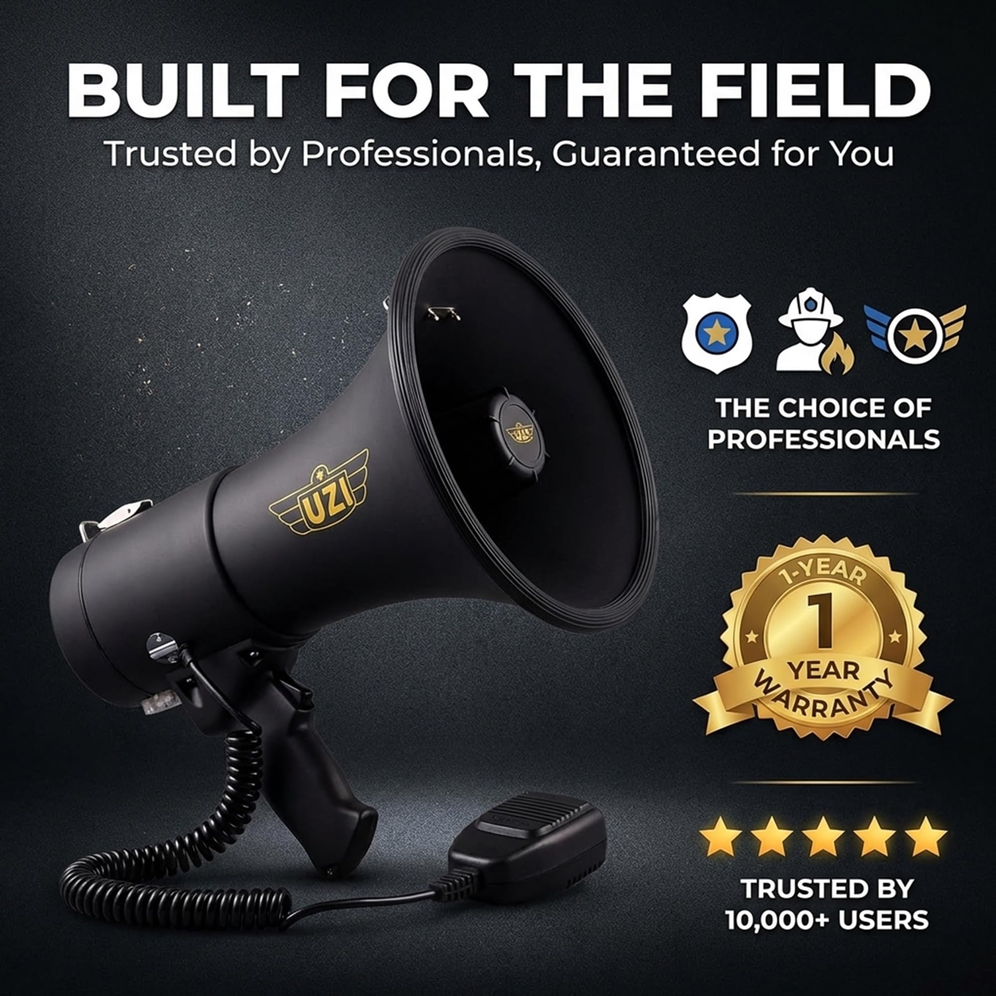 Uzi Mégaphone Bluetooth Haute Puissance 50 W, mégaphone Professionnel utilisé par Les Premiers intervenants, la Police et Les agences, Batterie Rechargeable, système de sonorisation, activités de