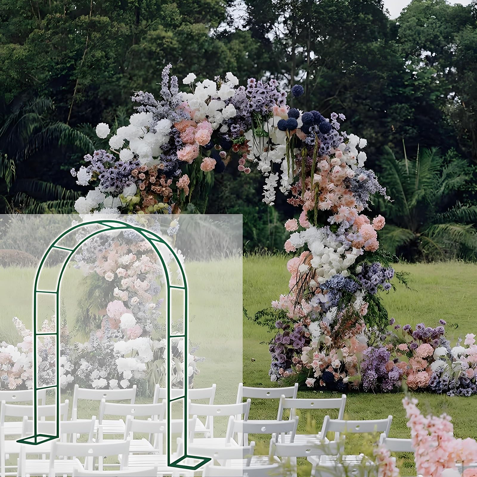 Grande arco da giardino in metallo per piante rampicanti, per matrimonio, pergolato, traliccio, resistente, verde scuro, arco per rose, 280 x 220 cm, larghezza 120/180/260/300/350 cm