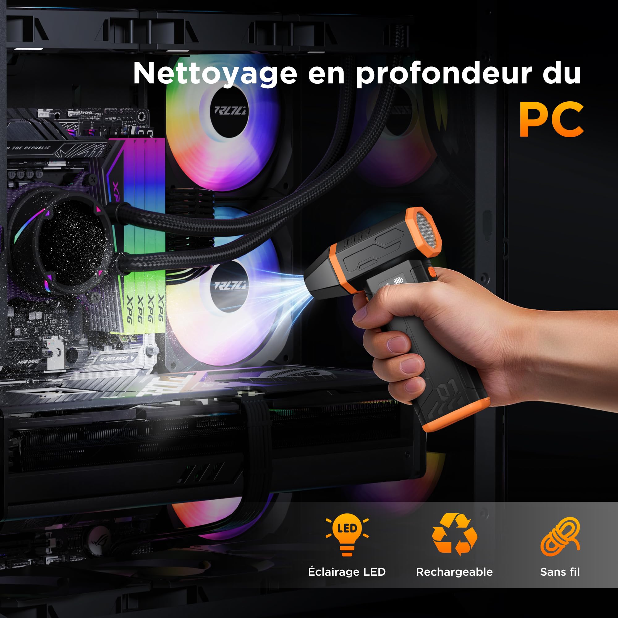 VIWAVE Souffleur Air Comprimé Nettoyage PC 150000 TR/Min, 3 Vitesses Souffleur PC avec Batterie 5200mAh,Mini Souffleur sans Fil Puissant avec LED,Bombe Air Sec - Nettoyage PC,Clavier, Voiture, Maison