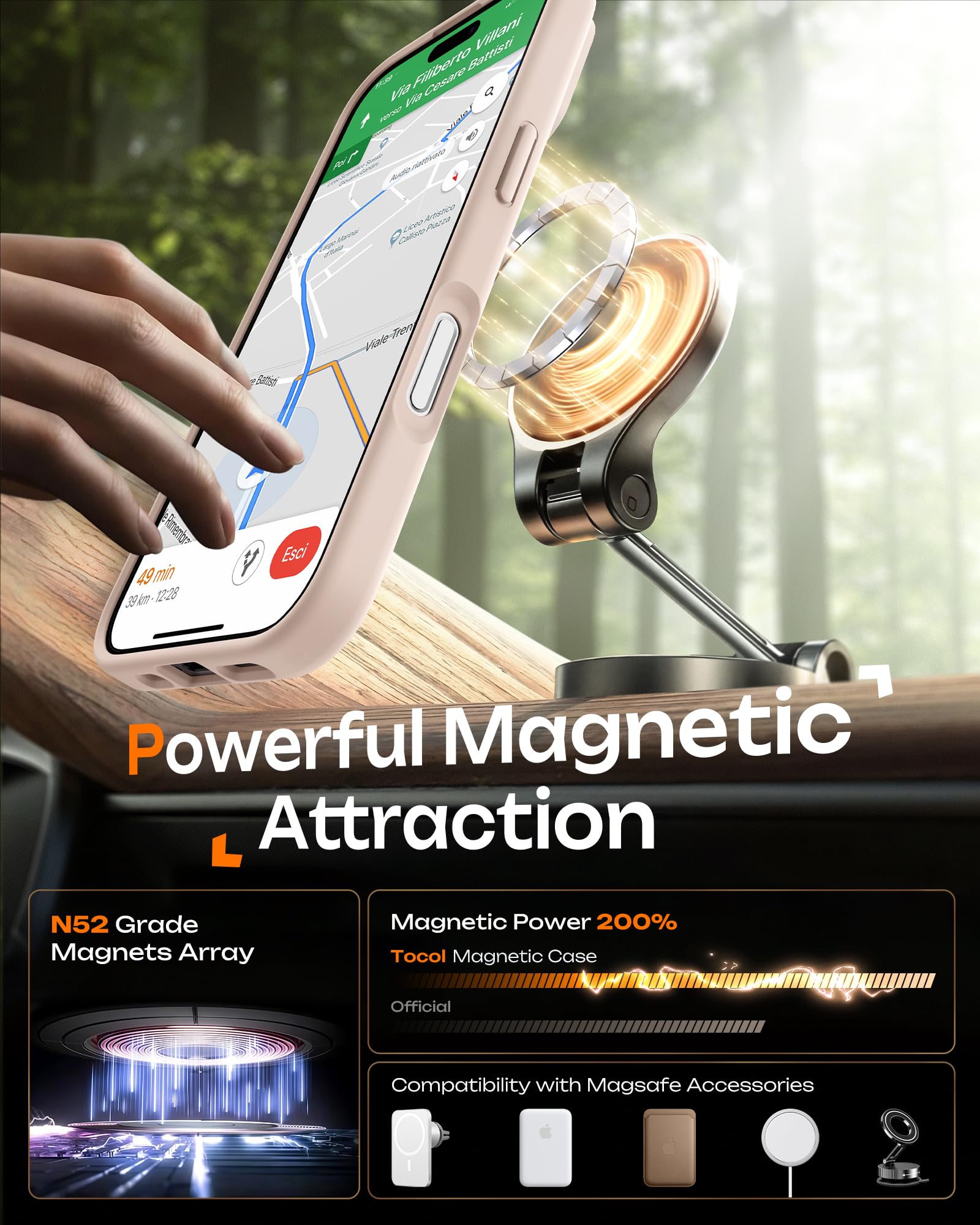 TOCOL Cover Magnetica per iPhone 17 6,3 Pollic, Compatibile con MagSafe, Anello Magnetico Incorporato, Protezione Fotocamera Integrata, Custodia Antiurto Traslucida Opaca, Titanio Sabbia