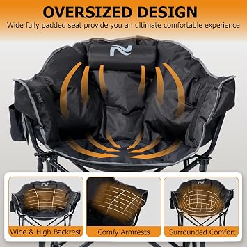 LILYPELLE Oversized Heated Camping Chair, Patio Lounge Chair, 3 Heat Levels