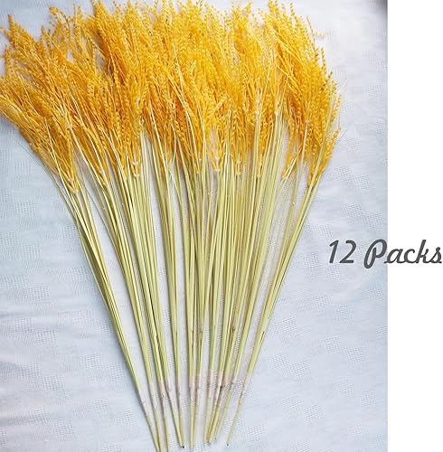 Miniatura 6 de Fake Grain Plant Artificial Paddy Rice Flowers Yellow Natural Plants for Home Office Hall Shop Window Garden Decoration (12 Packs 23.6inches)