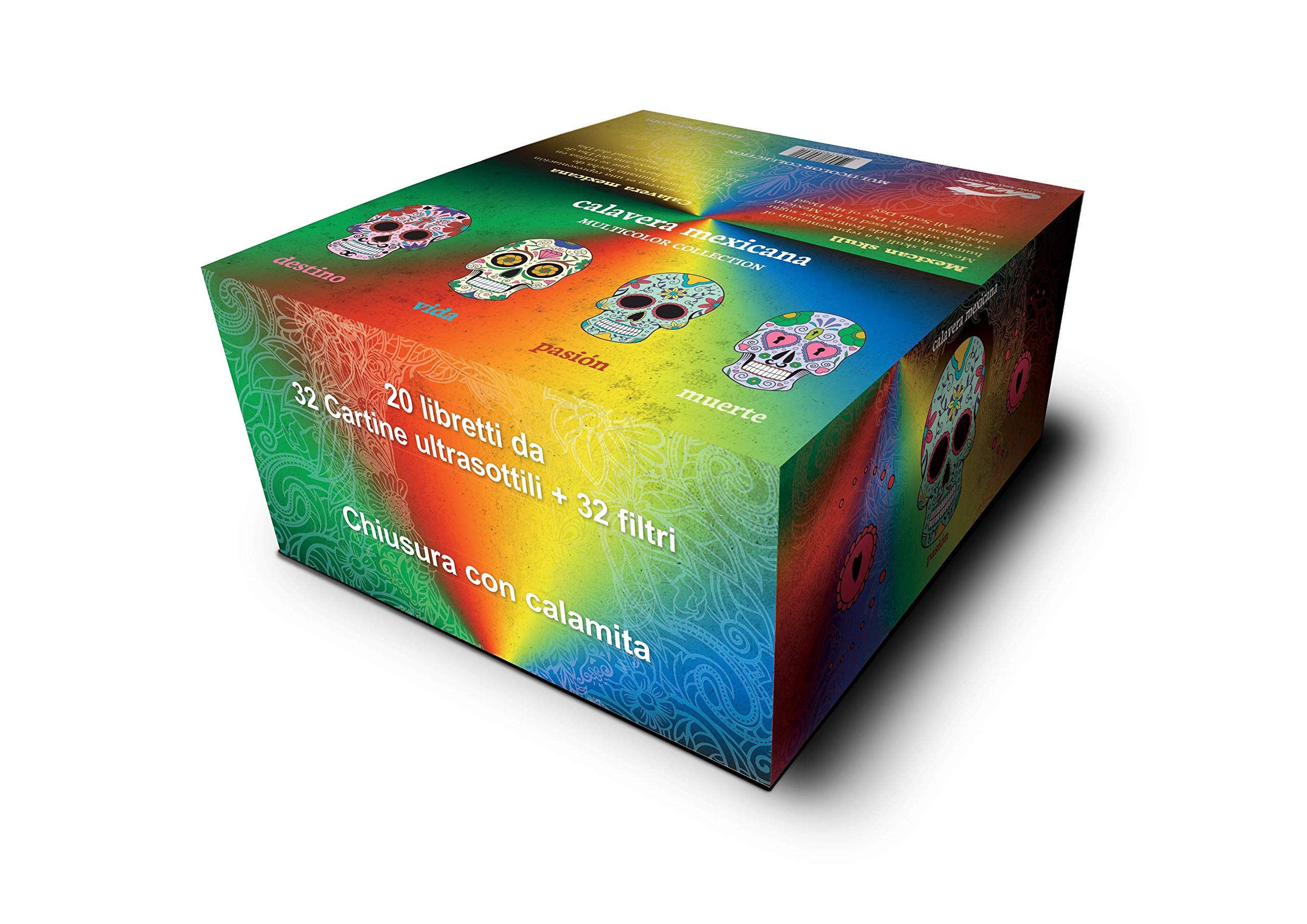 Snail Rolling Papers | King Size Ultra Thin Cigarette Paper | Calavera Mexicana Multicolor Collection | Full Display Box of 20 Packs | 640 Rice Leaves and White Filter Tips |