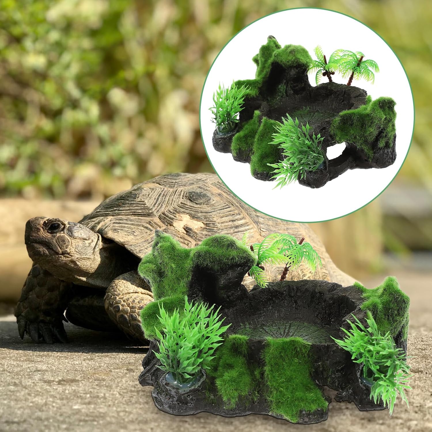 UPKOCH Natural Resin Reptile Bowl and Water Dish for Terrarium, Flocking Tree Stump Feeding Dish, Decorative Aquarium Accessory for Lizards, Turtles, and Amphibians