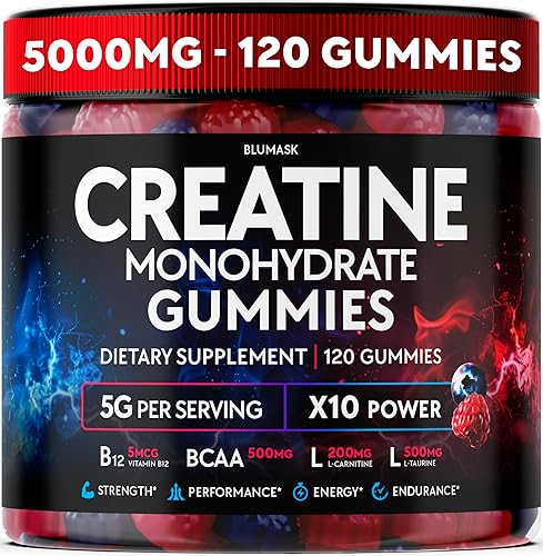 Gomitas de monohidrato de creatina, complejo de 5000 mg para hombres y mujeres, gomitas de preentrenamiento con BCAA, L-carnitina, taurina y