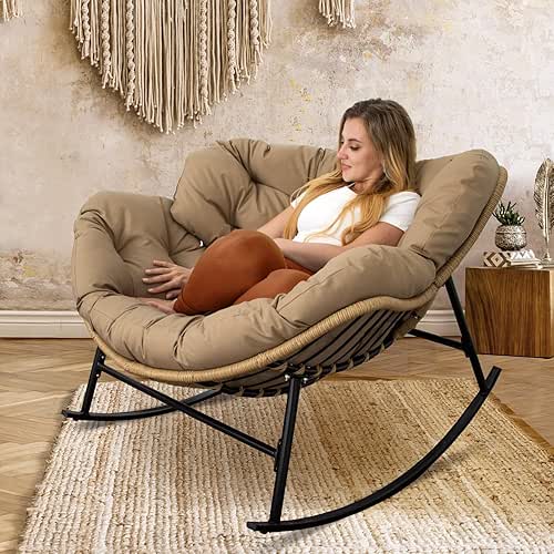 NICESOUL Indoor Outdoor Papasan Rocking Chair with Cushion, Oversized All