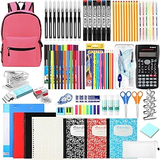 Gilprop 81 Pcs School Supply Kit with Backpack Back to School Supplies Bundle Bulk School Essentials for Elementary Middle High School Students Includes Folders Notebooks Pencils and More(Pink)