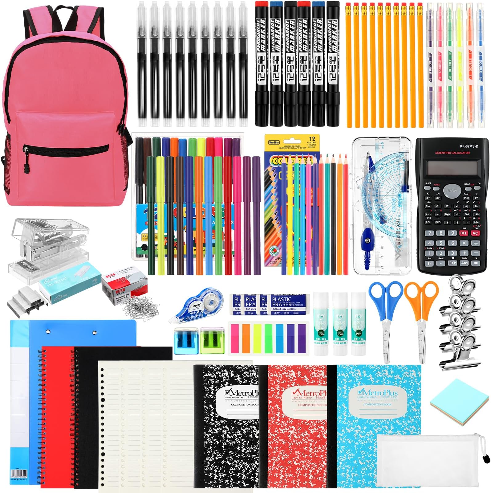 Gilprop 81 Pcs School Supply Kit with Backpack Back to School Supplies Bundle Bulk School Essentials for Elementary Middle High School Students Includes Folders Notebooks Pencils and More(Pink)