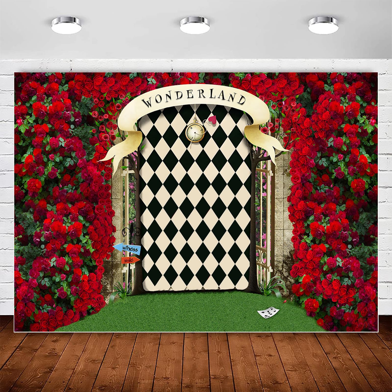 InMemory Wonderland Backdrop for Girls Birthday Photography, Fairy Tale Tea Party Banner Decoration, Rose Flower Wall Arch Photo Background Kids