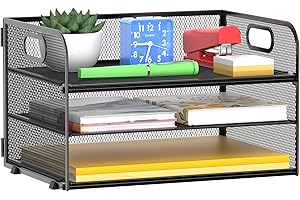 3-Tier Black Paper Tray Desk Organizer with Handle