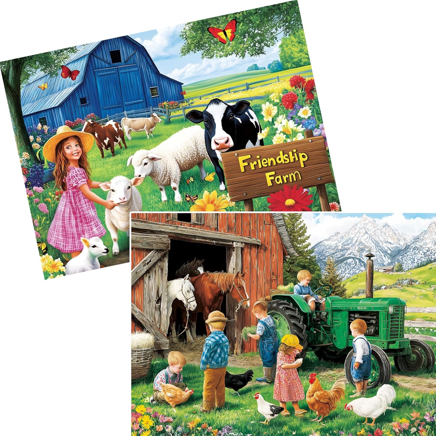 2-Pack 300 Pieces Puzzles for Adults, Friendship Farm Puzzles 300 Pieces, Warmth Childhood Scene Jigsaw Puzzles, Countryside Jigsaw Puzzle Challenging Game Home Decor Birthday Party Gift 20.5 X 15 in