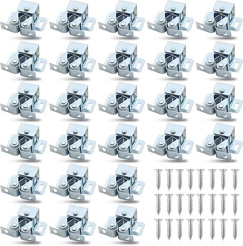 Cionyce Paquete de 24 pestillos dobles con lanza, puertas de armario de alta resistencia para puertas de armario y armario (plateado)