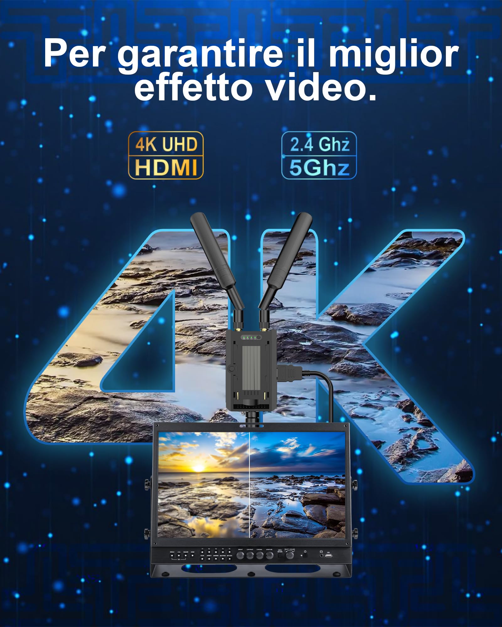Trasmettitore e ricevitore HDMI wireless Pro 4K@30Hz, 150M Range Ultra HD HDMI Trasmissione radio Kit per DSLR, laptop, Netflix, YouTube to TV/Projector