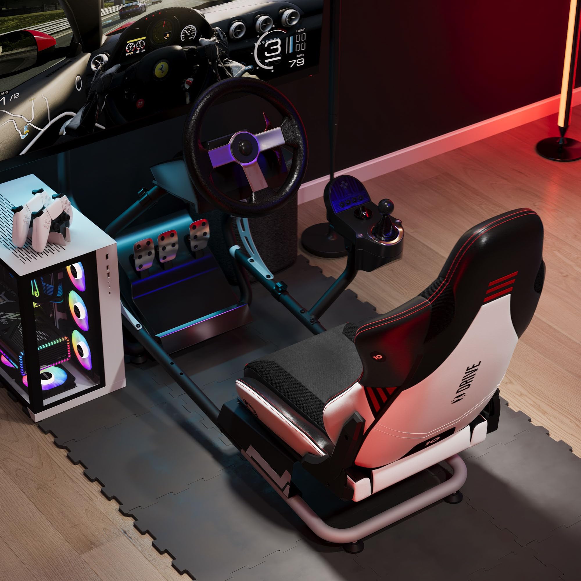 Diablo Sim Racing Simulator Cockpit X-Drive - Sedile Gaming Simulatore con Sedile e Schienale Regolabili - Cockpit Compatibile con Vari Volanti e Pedali - Supporto per Cavi, Piedini Antiscivolo