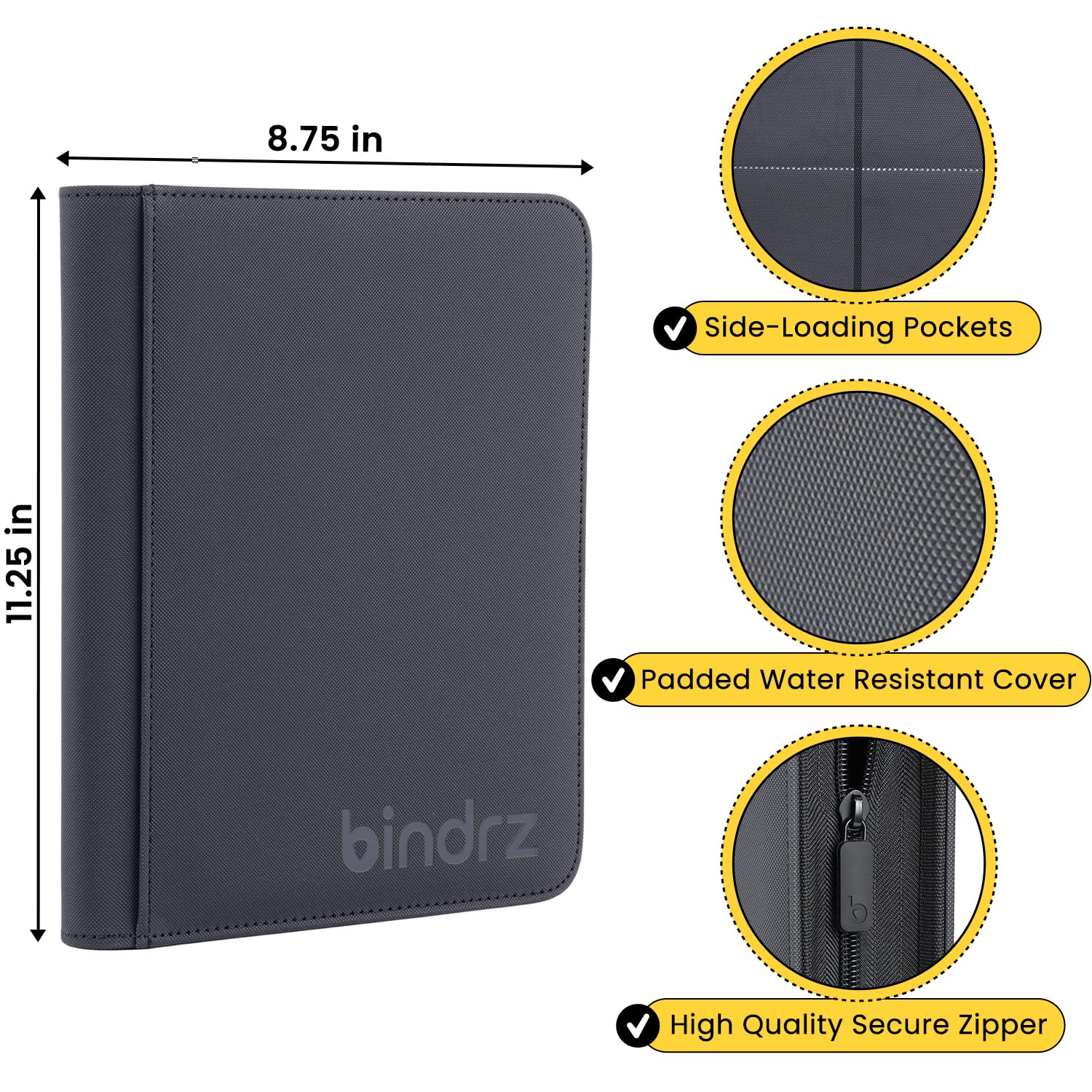 bindrz Raccoglitore a 4 tasche con caricamento superiore, contiene 112 Toploader - Formato da viaggio sicuro per archiviazione, tasche laterali per CCG TCG MTG e carte sportive in supporti di plastica