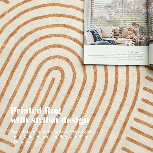 Miniatura 7 de Alfombra lavable de 5 x 7 pies, alfombra bohemia suave para dormitorio, ultra fina, naranja, moderna, abstracta, arco iris, comedor, alfombra