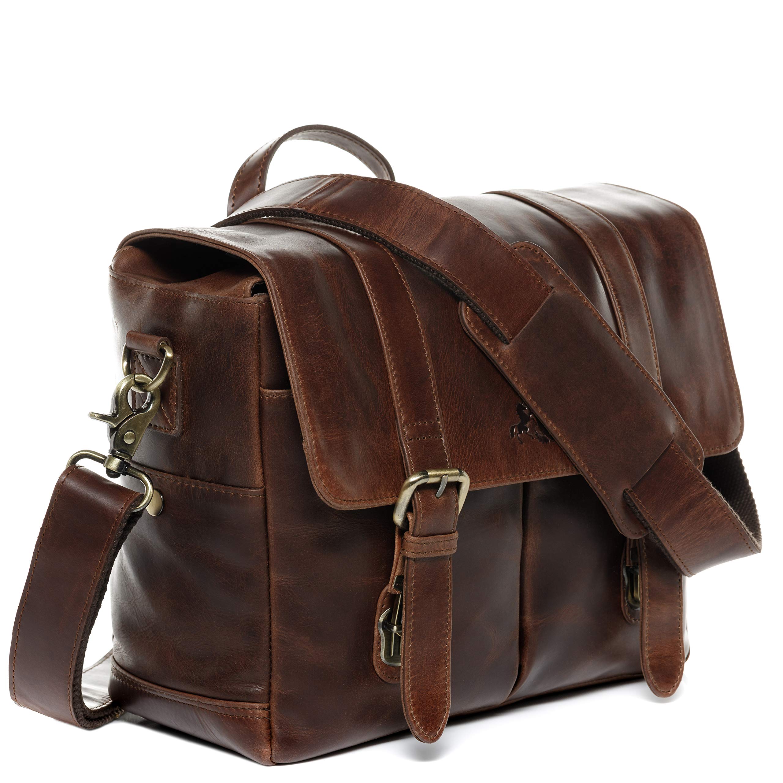 SID & VAIN Kameratasche echt Leder - SLR DSLR Umhängetasche Heathrow - Fototasche verstellbare Fächer mit Schultergurt - Ledertasche Herren und Damen braun handgefertigt