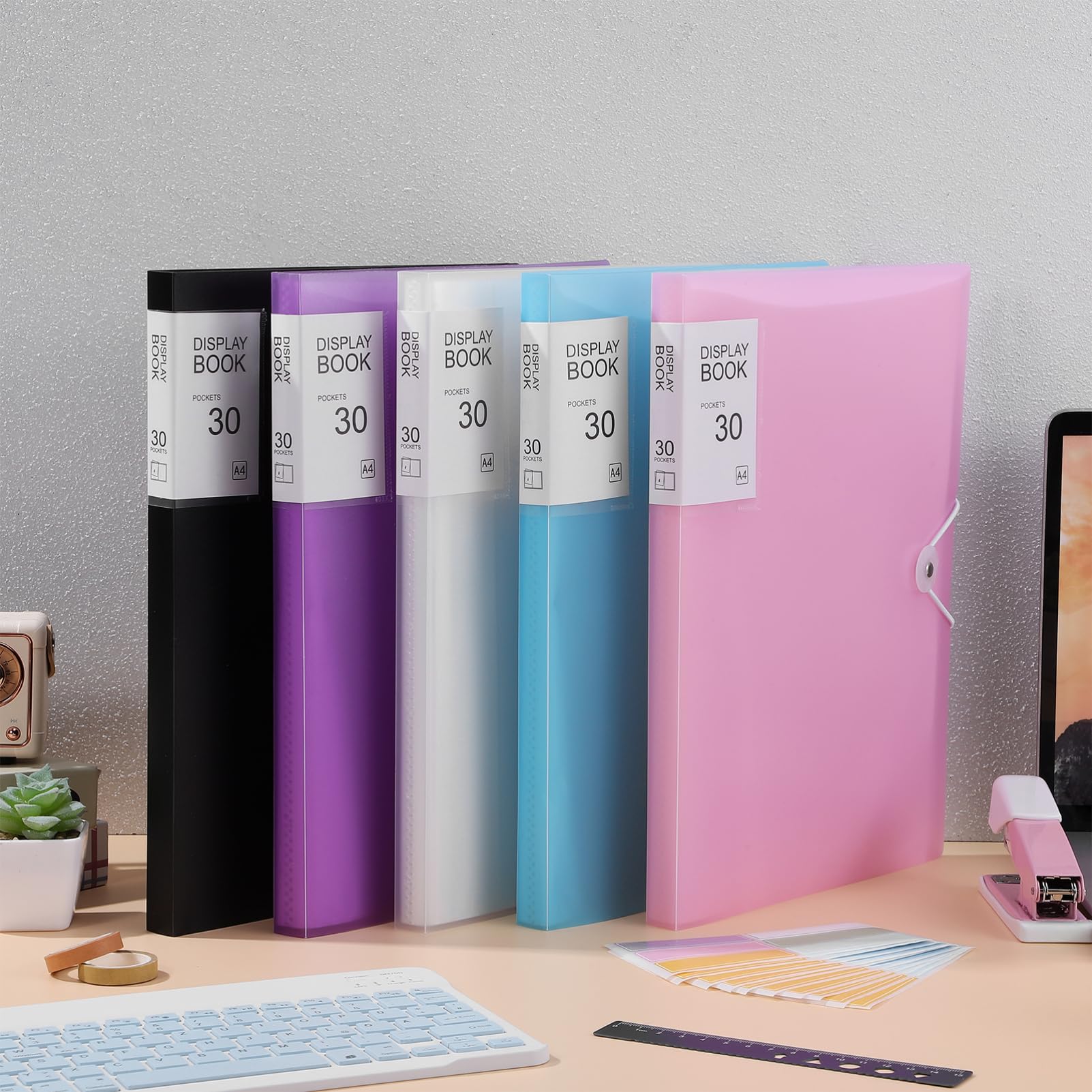 NUOBESTY 5pièces Portfolio Folder Avec Poches Transparentes Classeurs De Pour Organisation De Documents Autocollants