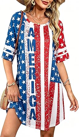 VILOVE 4th of July Dresses for Women American Flag Dress 250 Years Anniversary USA Patriotic Casual Dresses