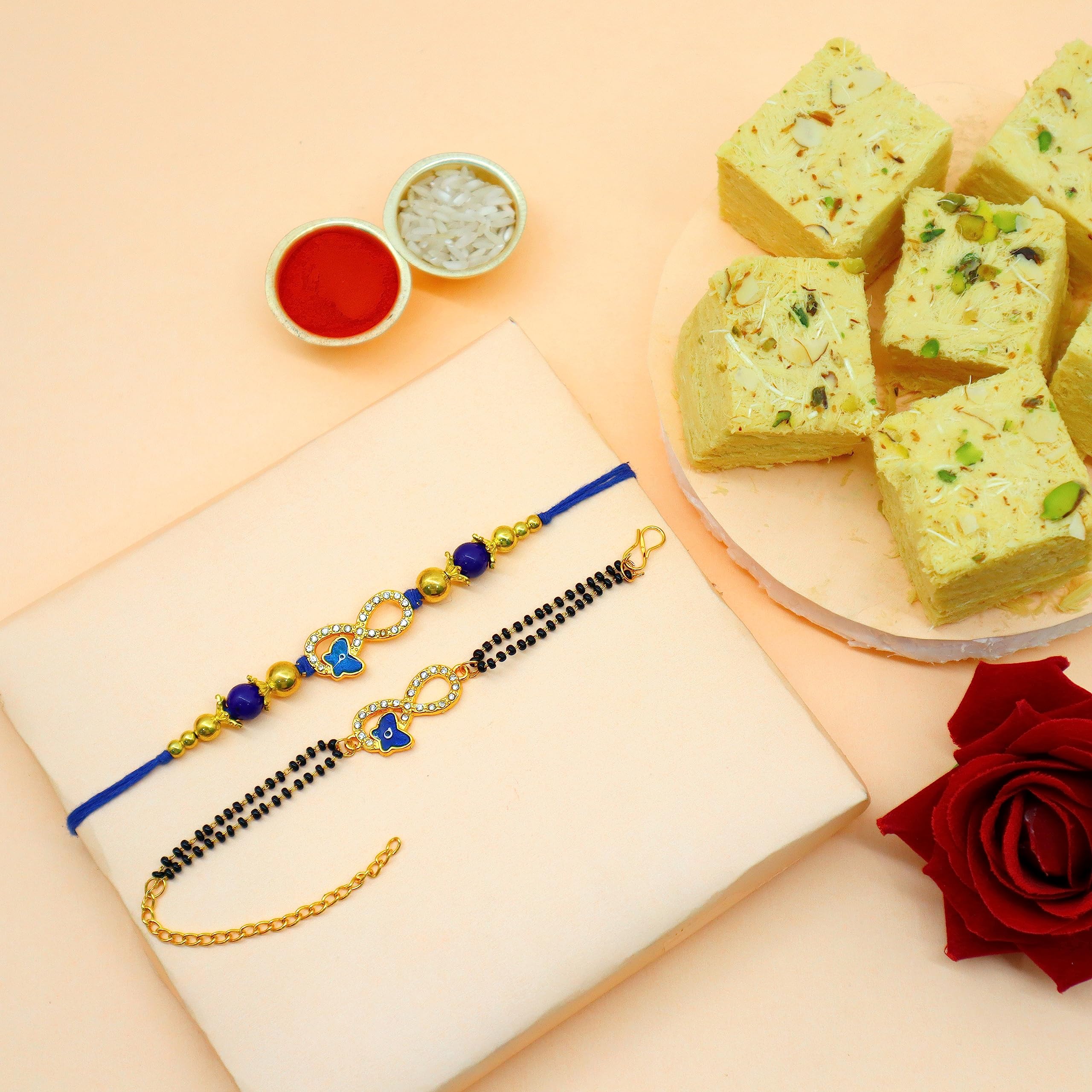 Blessing Decor Rakhi For Brother With Soan Papdi Indian Sweet/Rakhi Combo Fo Brother with Roli Chawal & Card (Evil Eye Bhaiya Bhabhi) (B0C87ZZ3HM) Amazon Price History, Amazon Price Tracker