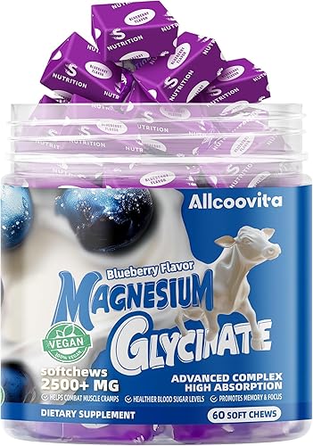 Miniatura 3 de Masticables suaves de glicinato de magnesio, sabor a arándanos. Masticables masticables de magnesio y potasio sin azúcar con glicinato de magnesio,