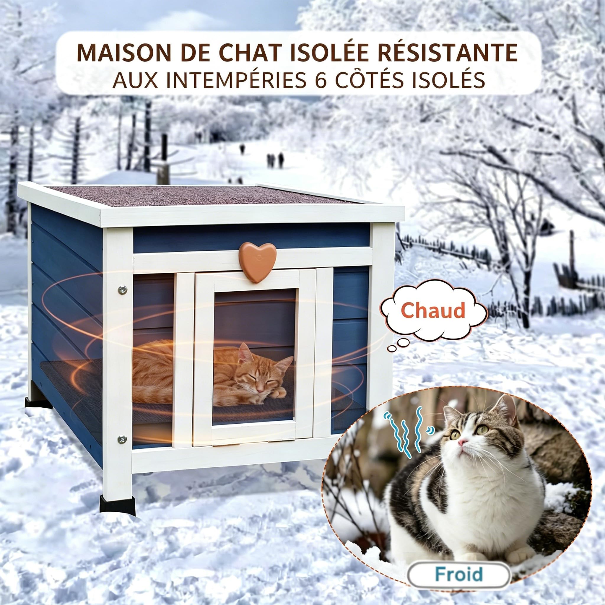 Feral Kitty Shelter Niche pour chat d'extérieur avec doublure isolée pour l'hiver, imperméable, clapier pour lapin, chat