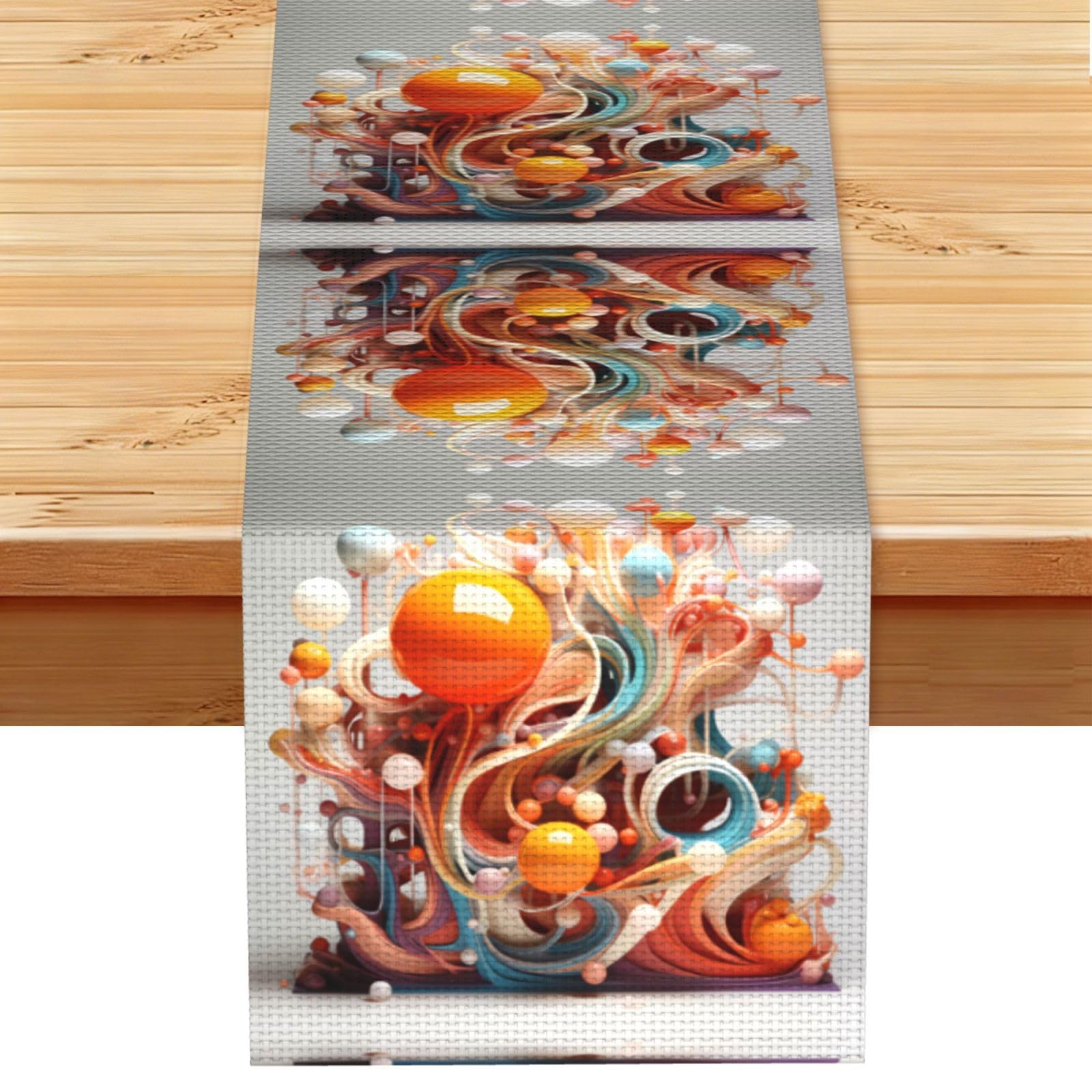 3d colorful swirls and balls Linen Feel Table Runner Wedding Party Home Decoration