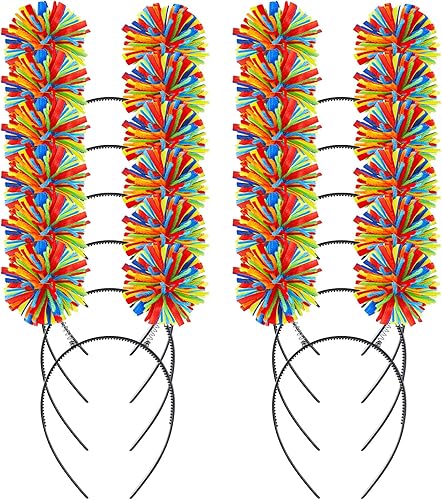 Tigeen 12 piezas de diadema con pompón para la cabeza para fiesta de cumpleaños para mujeres y adultos, accesorios (arcoíris)