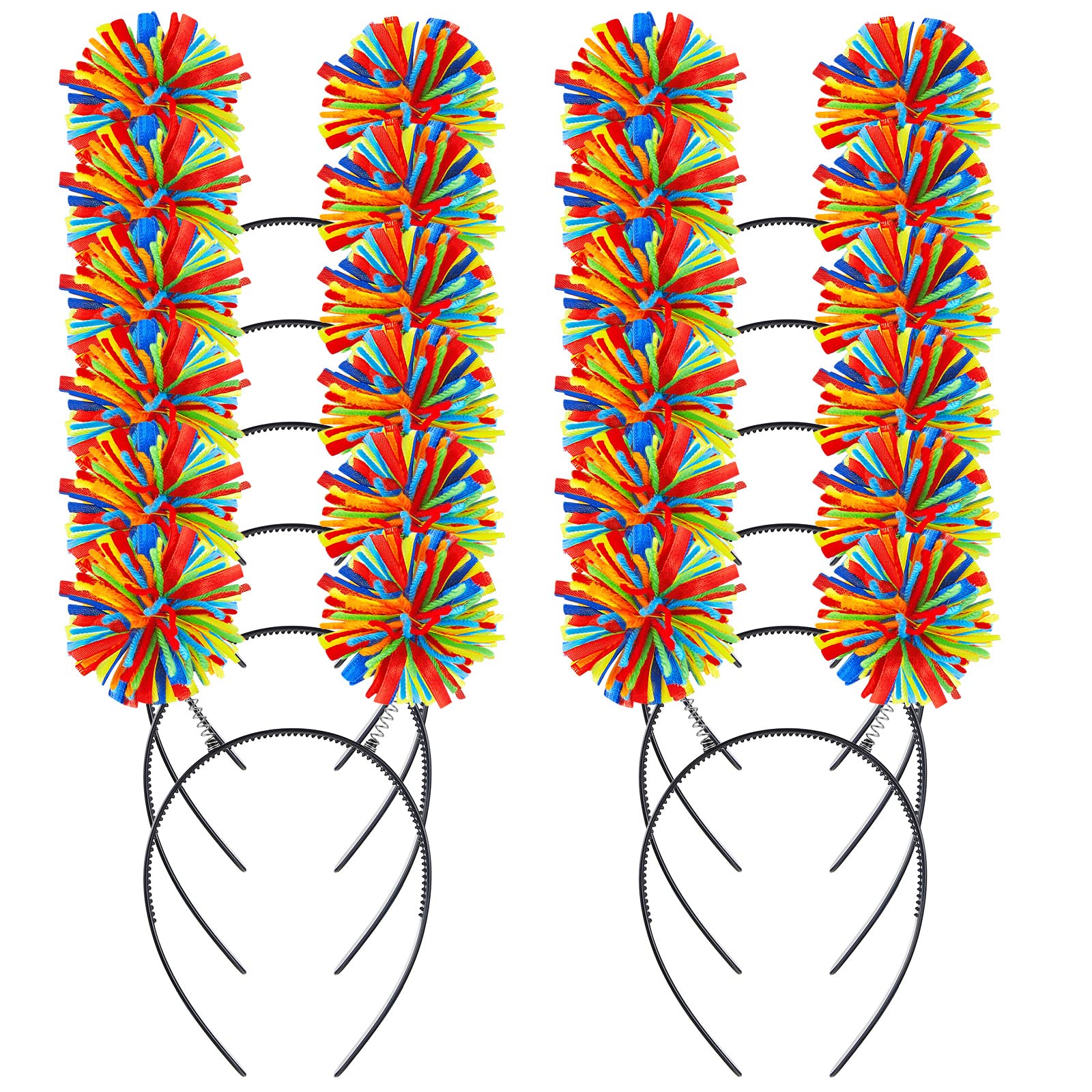 Tigeen 12 Pcs Headband Head Bopper with Pom Pom Birthday Party Headwear for Women Adults Accessories (Rainbow)