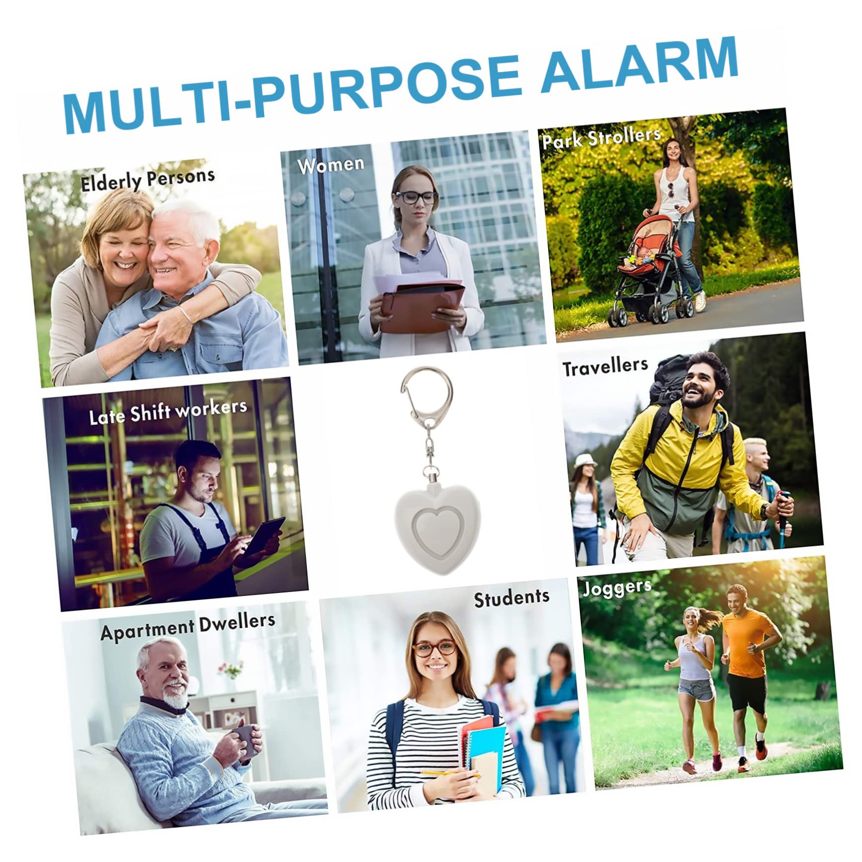 Mikikit 5pièces Alarme Personnelle Forme De Cœur avec Lumière LED Système De Sécurité Portable pour Femmes Et Personnes Âgées Extérieur