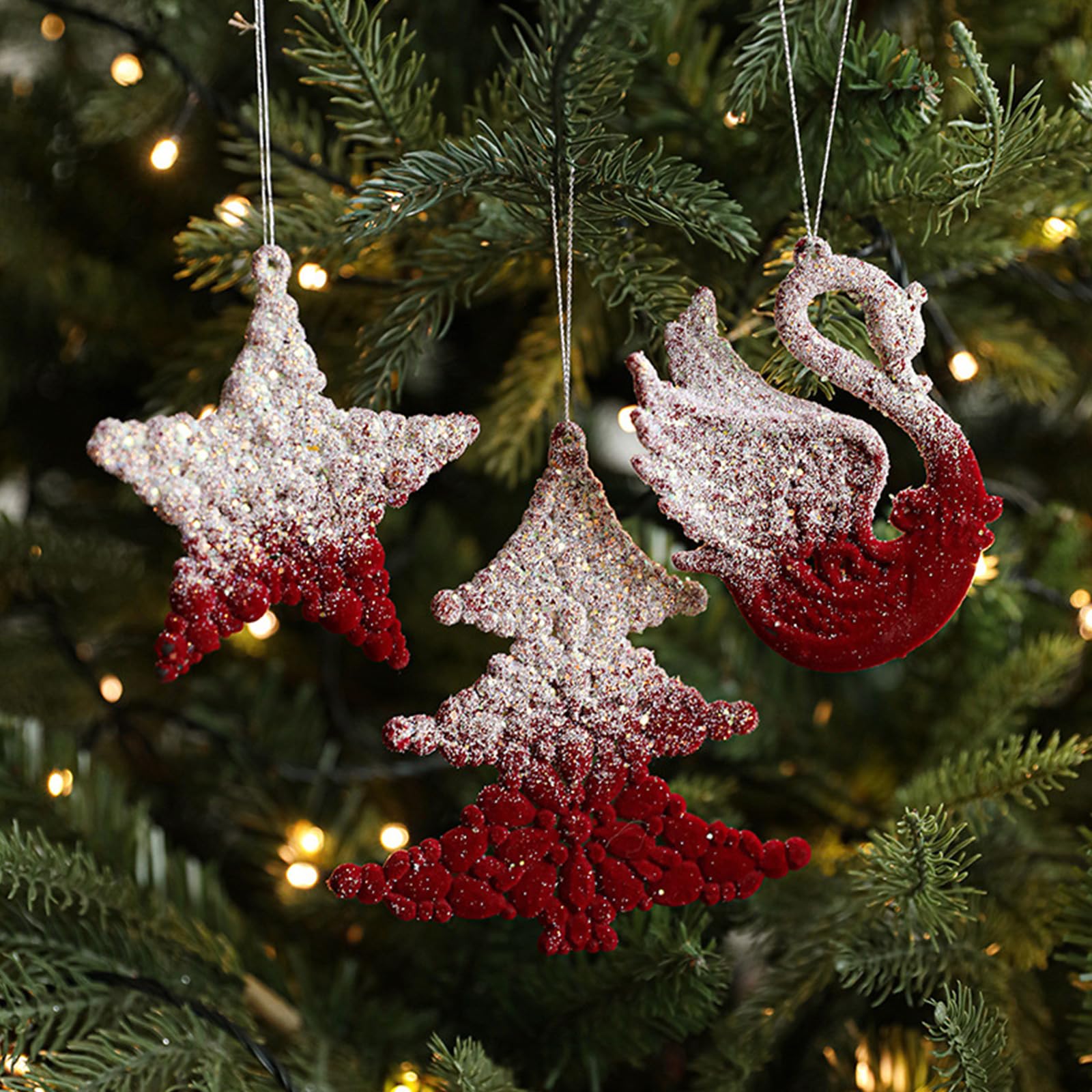Lot de 8 pendentifs à suspendre pour sapin de Noël - Flocon de neige et rennes - Ornements à suspendre