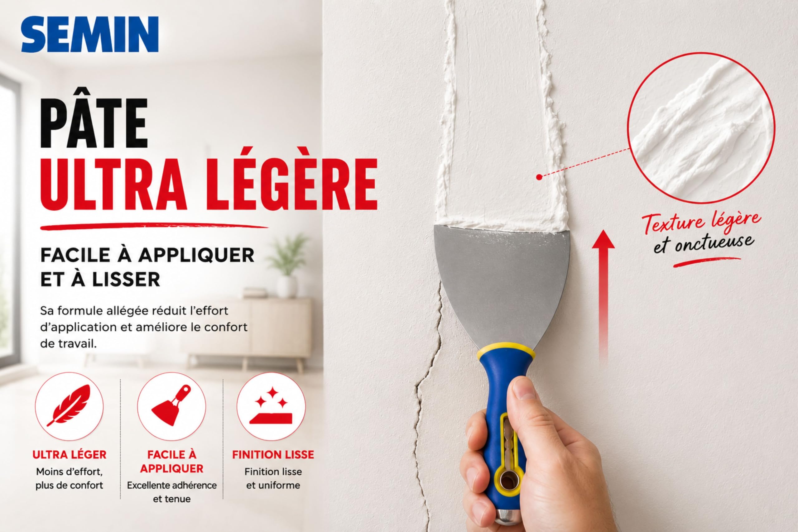 SEMIN SEM-LIGHT Enduit Léger de Rebouchage et Lissage –2 x 5 L – Sans Retrait, Séchage Rapide – Réparation Trous et Fissures – Intérieur Murs et Plafonds – Blanc Mat Prêt à l'Emploi