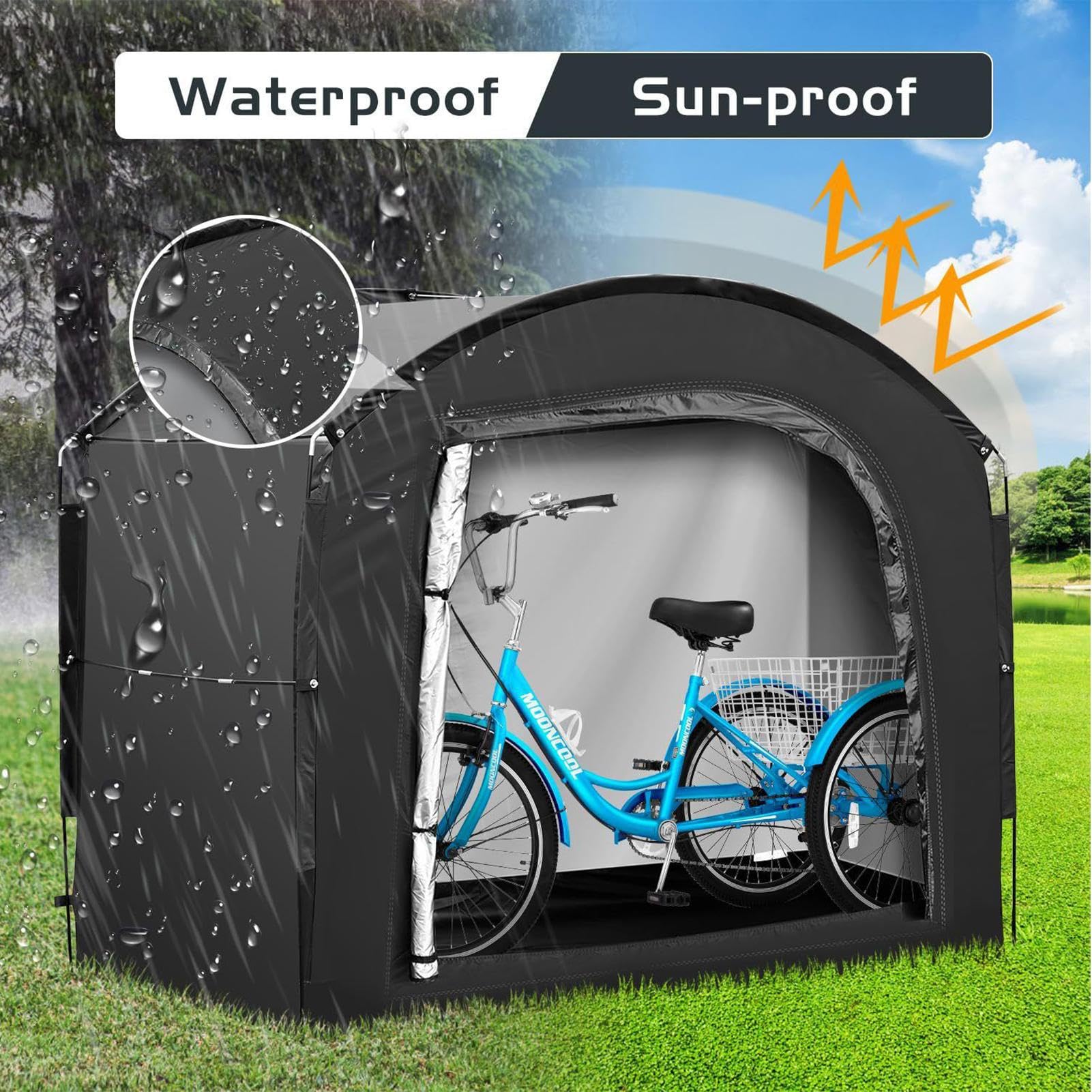 Genérico Fahrrad Aufbewahrungszelt - Organizer Zelt Aus Oxford-Stoff Für Fahrräder,Großvolumige Lagerboxen Gartenwerkzeuge Campingausrüstung Poolzubehör, nero, Vedi la descrizione, Vedere la