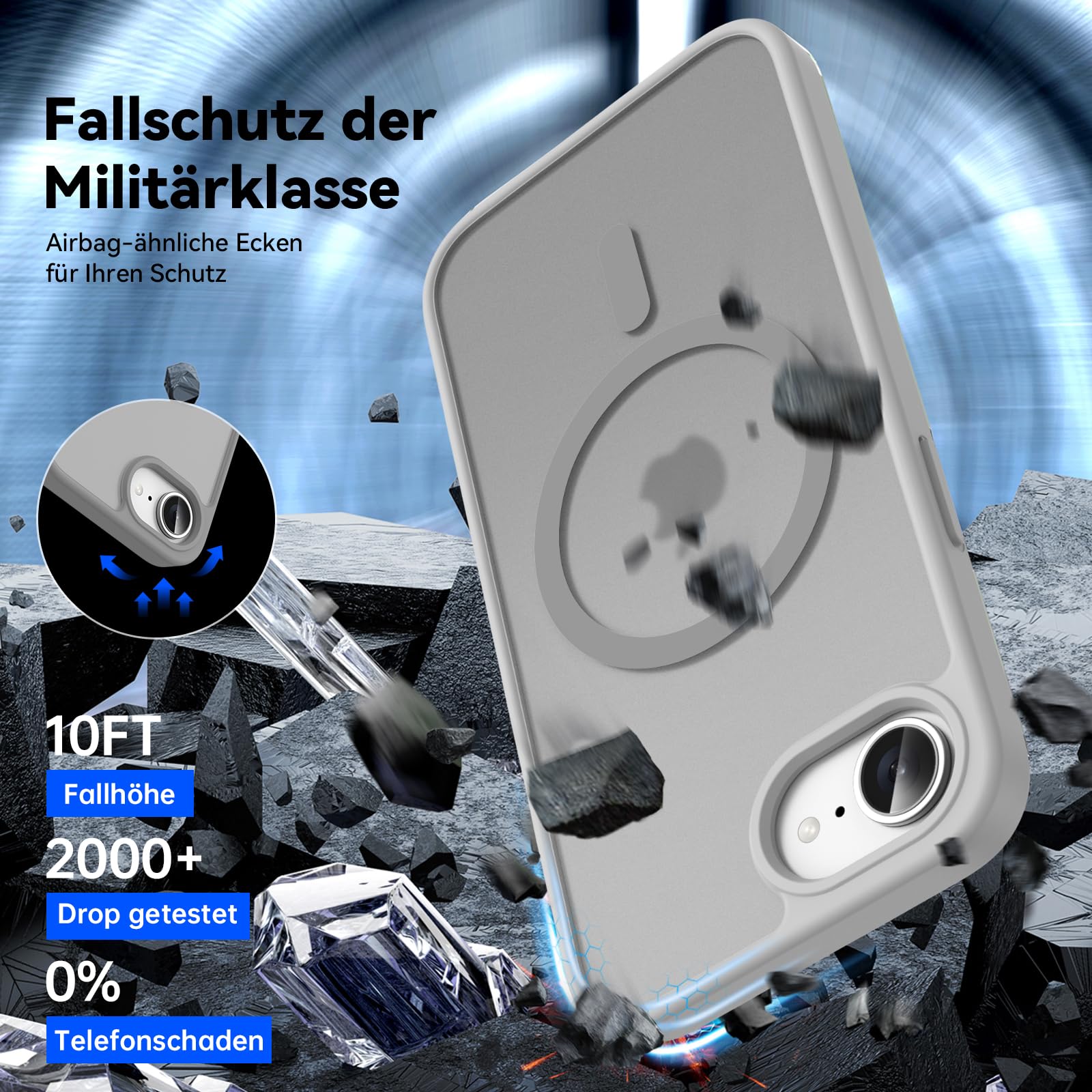 Natiiozie Magnetica Cover per iPhone 16E Compatibile con ricarica wireless Custodia Traslucida Opaca Posteriore, Antiurto Anti-impronta Resistente ai Graffi Protettiva Case iPhone 16E Grigio