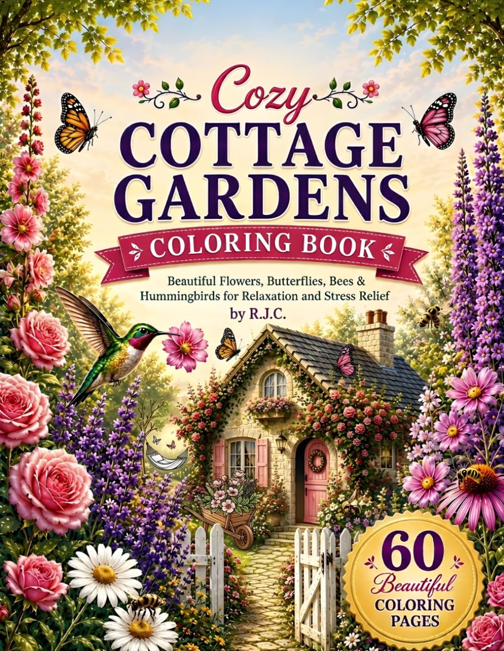 Cozy Cottage Gardens: Beautiful Flowers, Butterflies, Bees & Hummingbirds for Relaxation and Stress Relief
