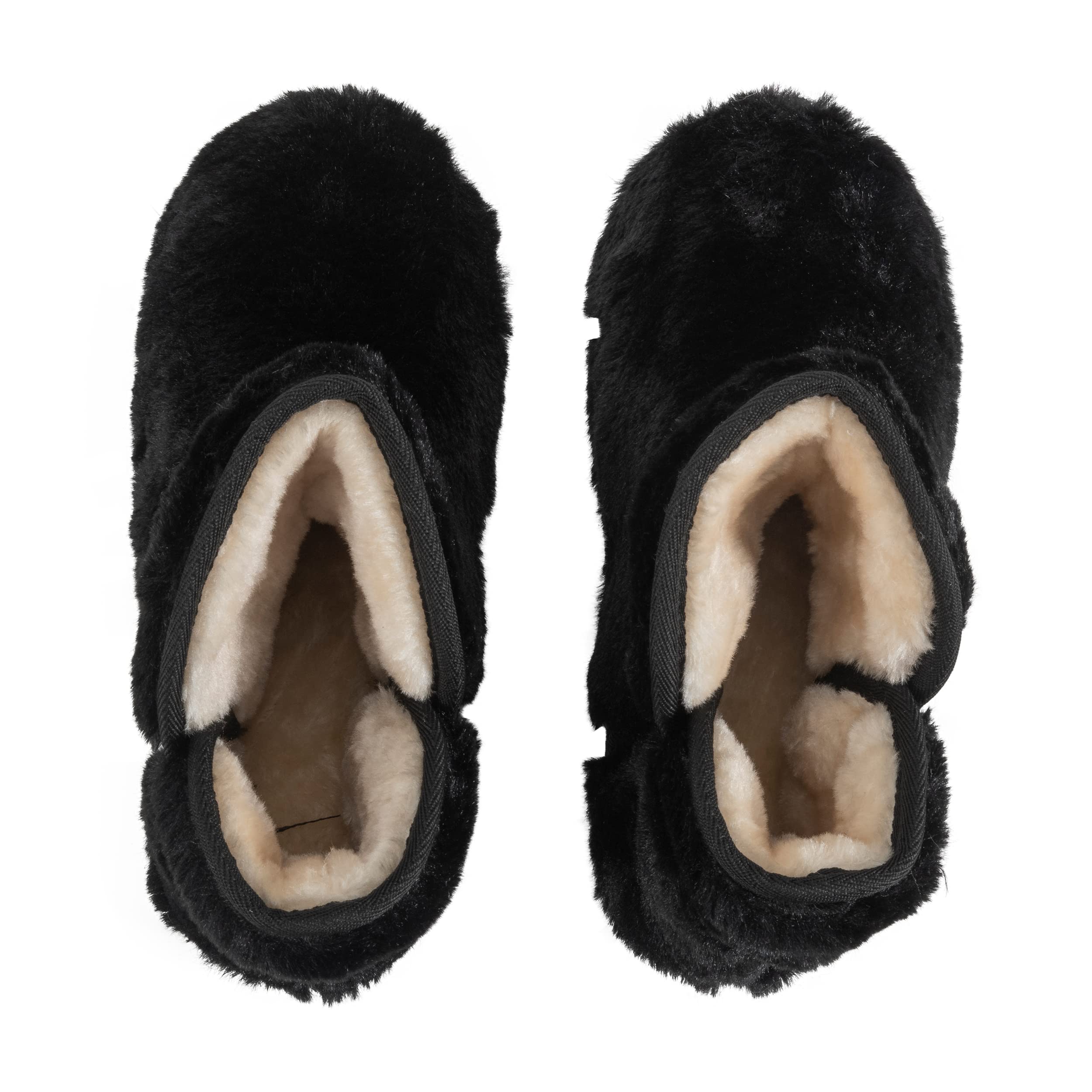 Polar Womens Memory Foam Indoor Faux Fur Fleece Bootie Rubber Sole Comfort Outdoor Anti Slip Durable Slippers - Black Fur - AYC0862 - EU41/UK8