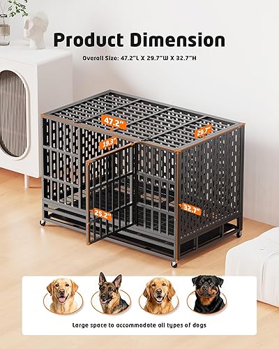 Miniatura 12 de Jaula de acero indestructible para perros de 48 pulgadas, resistente a prueba de escape, jaula de alta ansiedad para interiores de doble puerta