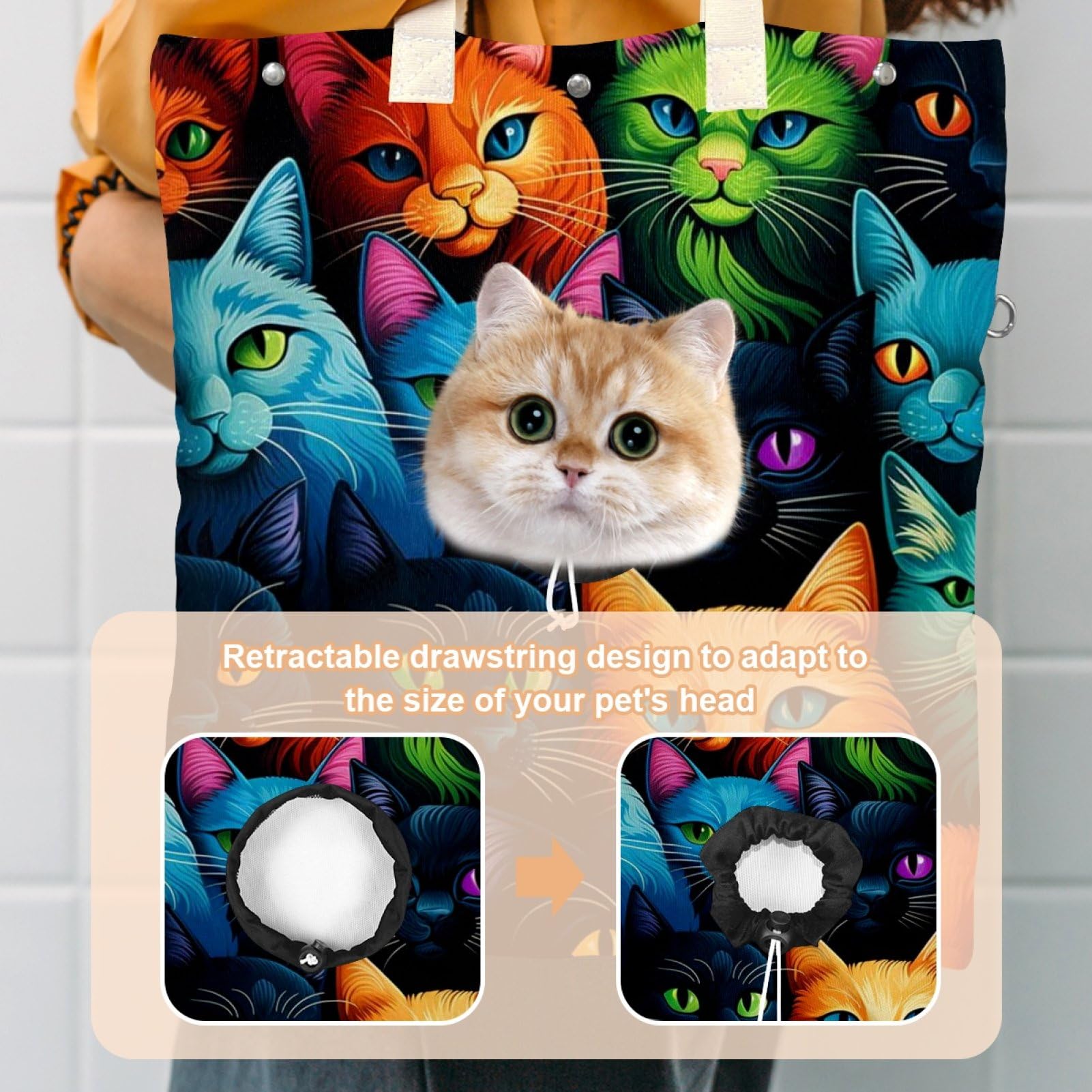 Pet Canvas Shoulder Bag Soft-Sided,Dog Purse Carrier for Small Dogs and Cats, Portable Pet Handbag with Adjustable Hole, Pet Washable Travel Tote Bag,Spring Cats R 19.3''x16.5''