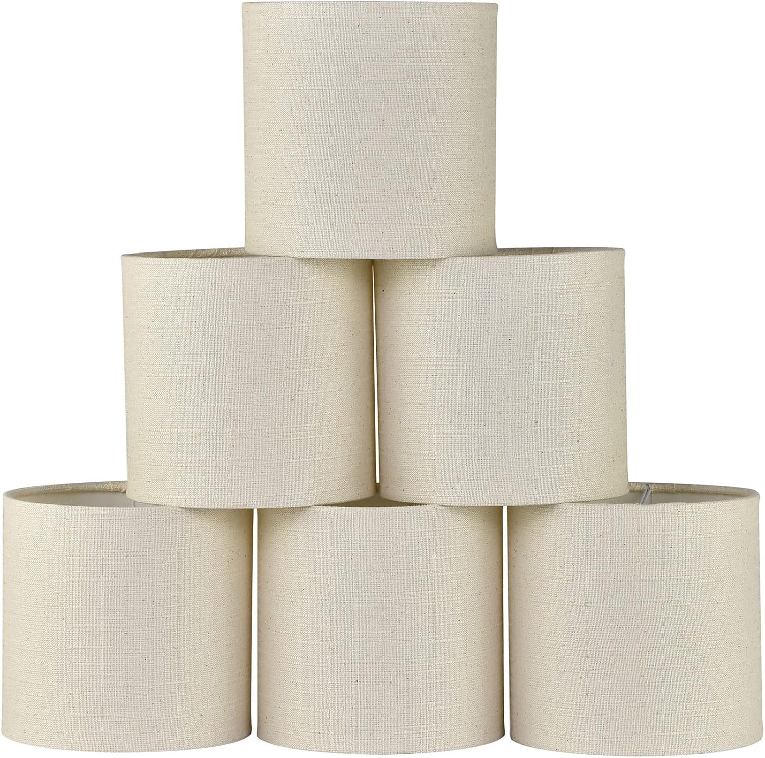 LAMPWELL MEMO Clip-on Chandelier Fabric Lamp Shades,Set of 6,Small Drum,5.2"×5.2"×H5.2",Linen, Handmade,Modern Trendy Decorative,ONLY FOR CANDLE BULB,Beige