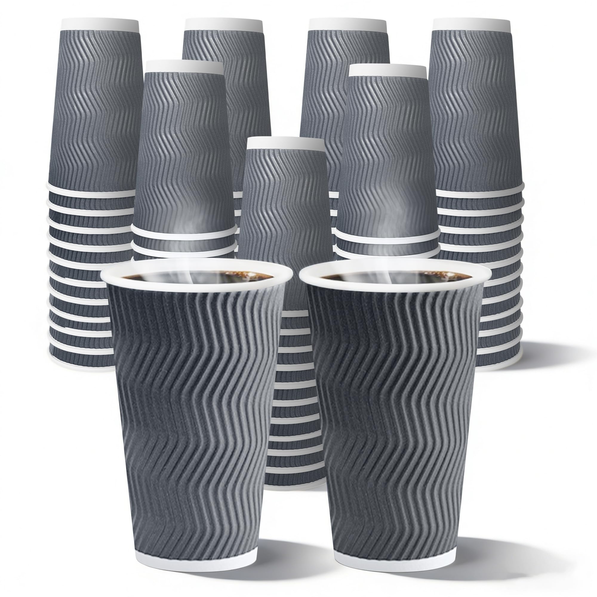 Photo 1 of WOWSOLID 120 Pack 16 oz Disposable Coffee Cups, To Go Insulated Ripple Wall Paper Coffee Cups for Coffee, Hot Chocolate, Cocoa and Hot/Cold Beverages(Grey)
