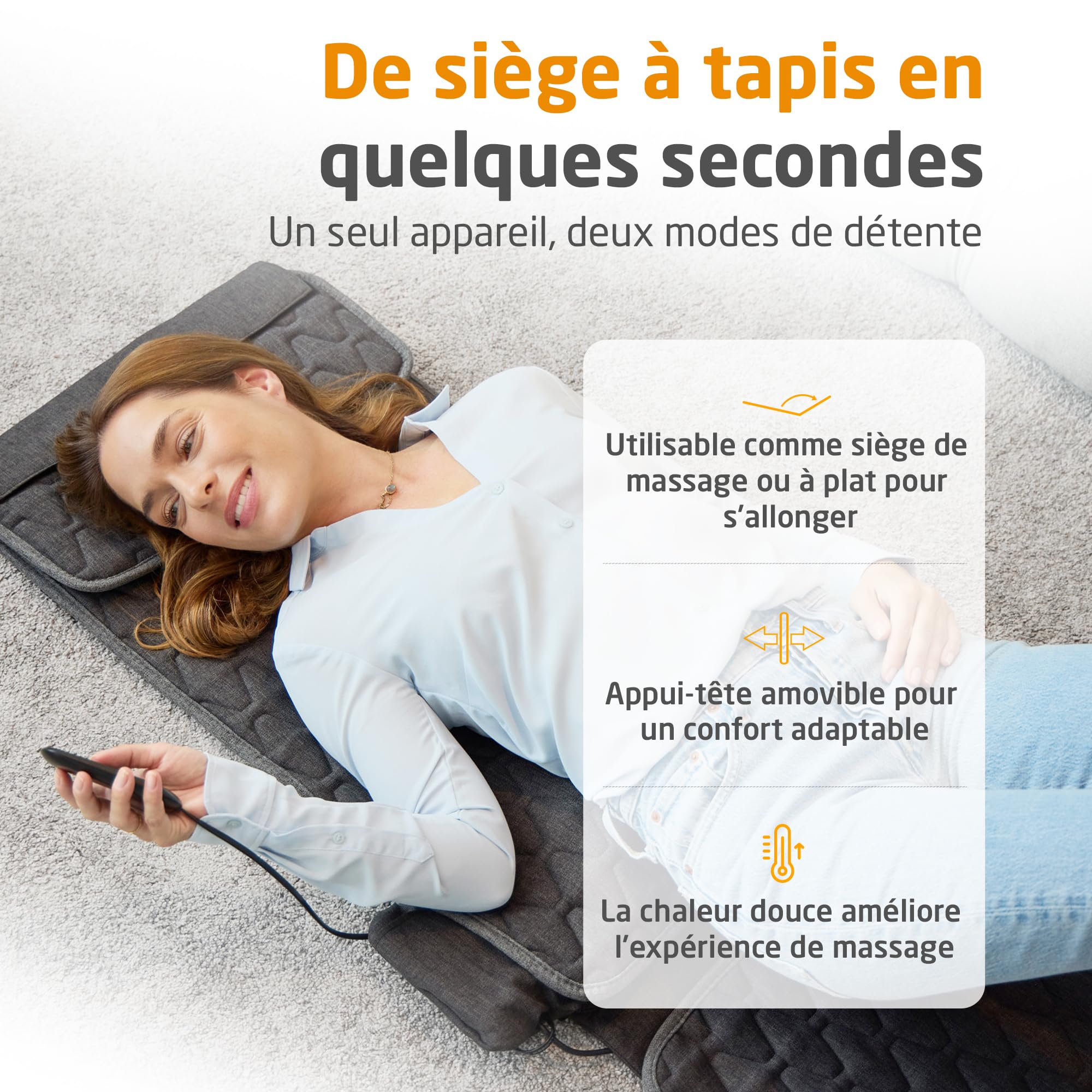 medisana MC 700 siège de massage Shiatsu, appareil de massage pour dos, nuque et épaules, tapis massant extra fin et léger avec grande surface et chaleur, utilisable en position allongée ou assise