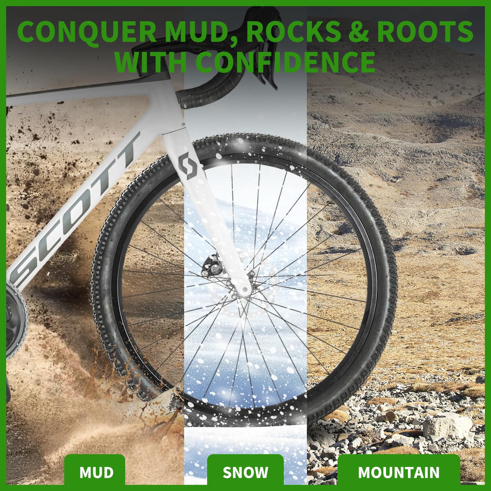 Mountainbike-Reifen-Set, 24 x 1,95 Zoll, faltbar, Ersatzreifen mit Schläuchen und Reifenhebern, All-Terrain MTB-Reifen für Trail, Straße, Strand und Schnee